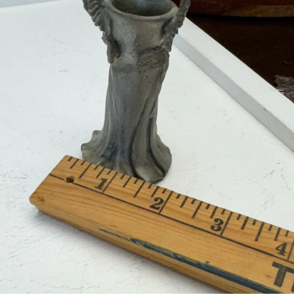Comstock Pewter Angel Wing Candle Holder or Sphere Stand Figurine 1992 Vintage